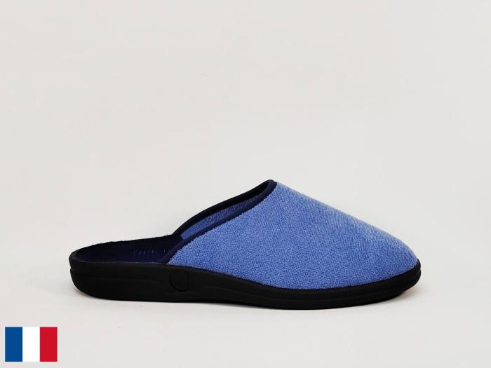 Chausson homme été mule bleu coton pieds sensibles made in France BOSSI ulysse à pas cher