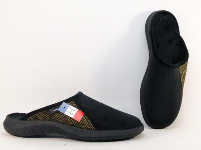Chausson homme confortable velours noir jaune destockage FARGEOT eclatant fabrication France
