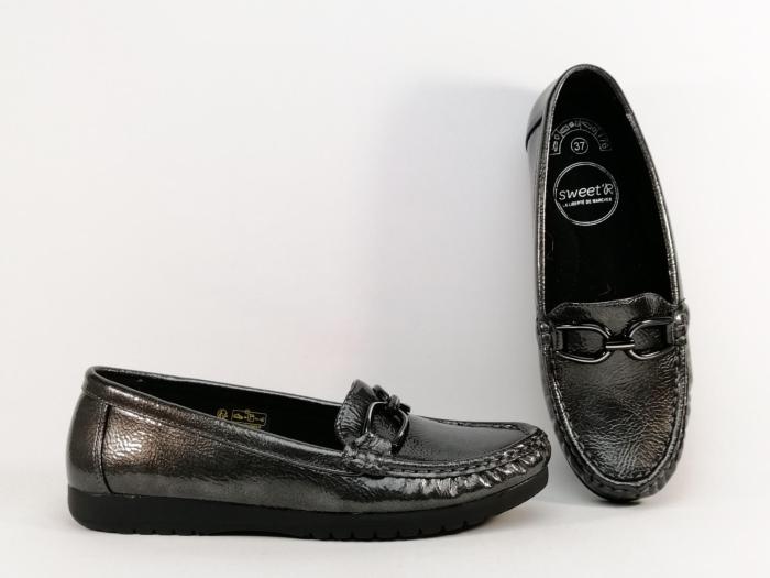 Mocassin femme confortable, semelle cuir à pas cher SWEET'R demoniak gun vernis gris
