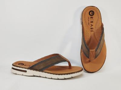 Tong homme cuir confortable ORLAND 26073 camel gris Fabrication Portugal
