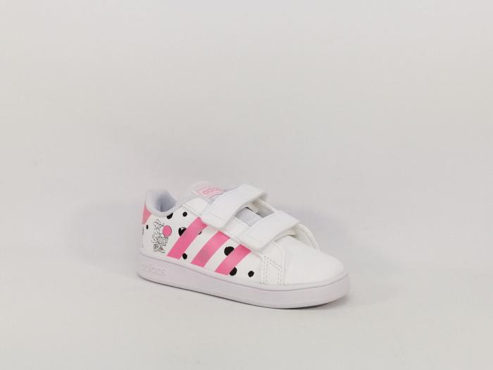 Basket blanche à velcro fille destockage ADIDAS grand court édition disney