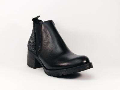 Bottine Femme en cuir noir à talon fabriquée en Espagne BRAN'S 13230FR