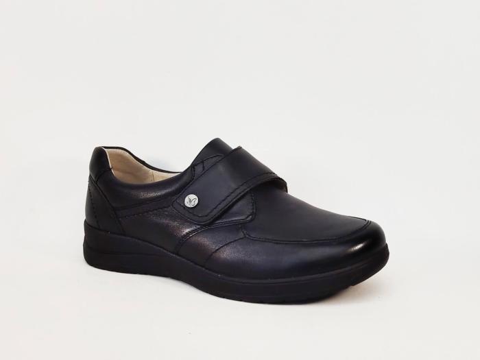 Chaussures femme pieds larges à scratch cuir noir largeur K confortable CAPRICE 24756