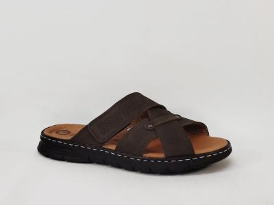 Mules homme cuir confortable pieds larges à scratch ORLAND 26083 marron