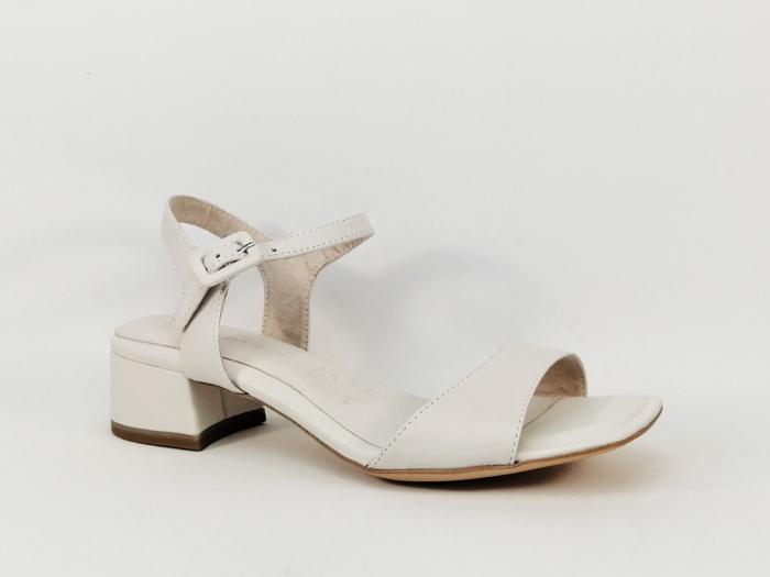 Sandale blanche chic à talon carré destockage TAMARIS 28265 en cuir femme