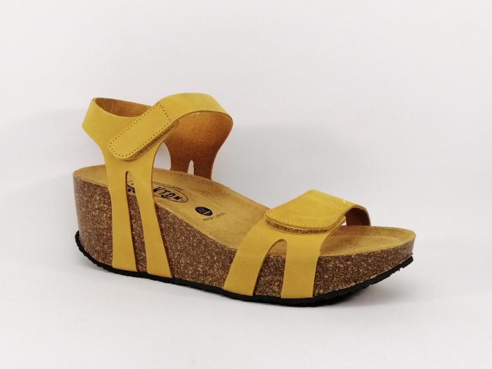 Sandale compensée cuir jaune femme à velcro PLAKTON so tabarca