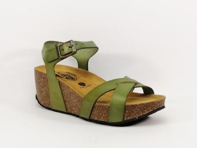 Sandale femme confortable compense semelle bio tout cuir vert PLAKTON So Final