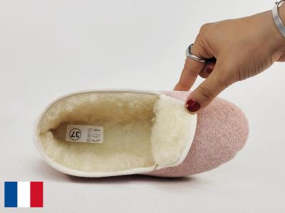 Charentaise femme semelle feutre chausson fourré en laine BOSSI charente rose pale fabrication France