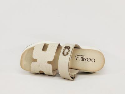 Mule compensée femme cuir beige chic confortable à scratch destockage CARMELA 162330 à pas cher