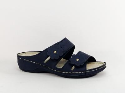 Mule femme compensée grand confort pieds sensibles larges marine MORAN'S passoa velcro