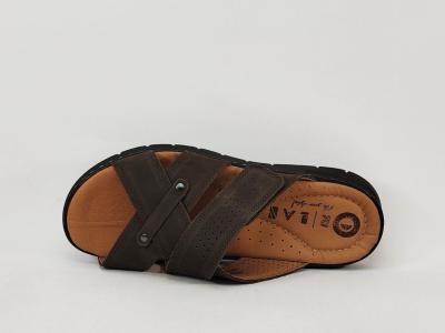 Mules homme cuir confortable pieds larges à scratch ORLAND 26083 marron