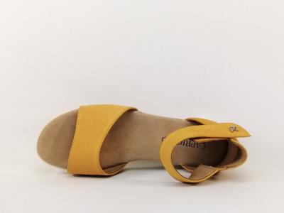 Sandale femme cuir jaune, talon fermé confortable largeur G CAPRICE 28701