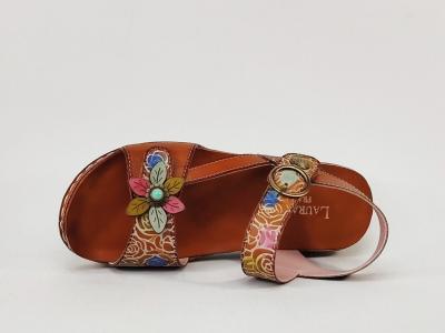Sandale femme originale chic confortable LAURA VITA dorry 21 fleurs à velcro