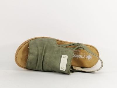 Sandale femme RIEKER 69262 pieds larges chic semelle confortable verte à élastiques