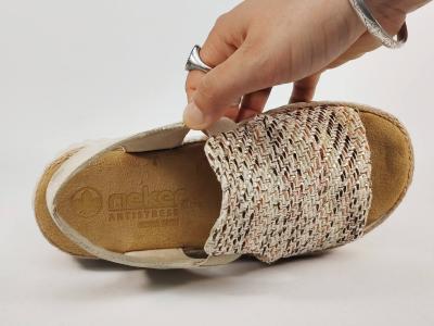Sandale femme RIEKER 69276 pieds larges chic semelle confortable raphia à élastiques