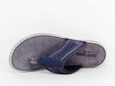 Tong grande pointure homme confortable destockage JOSEF SEIBEL vincent 12 bleu cuir