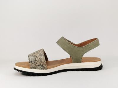 Sandale de marche grande largeur G en cuir olive CAPRICE 28703 à velcro