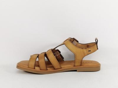Sandale femme gladiateur spartiate cuir camel chic confortable destockage CARMELA 161398 à pas cher