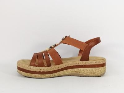 Sandale femme RIEKER V0921 grand confort camel semelle antistress à élastiques