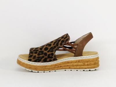 Sandale leopard femme chic confortable grande largeur RIEKER 62741-90 à élastiques