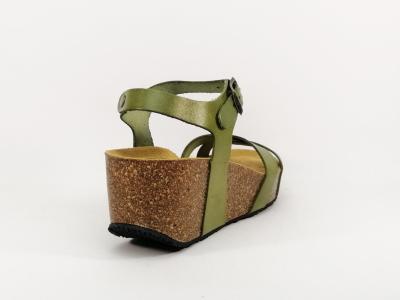 Sandale femme confortable compensée semelle bio tout cuir vert PLAKTON So Final