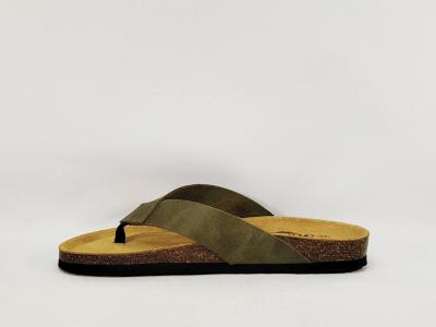 Tong homme cuir vert souple semelle confortable à mémoire de forme PLAKTON brandy pistacho