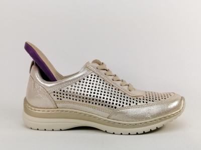Baskets pieds larges femme confort largeur H cuir or caprice 23715 Climotion