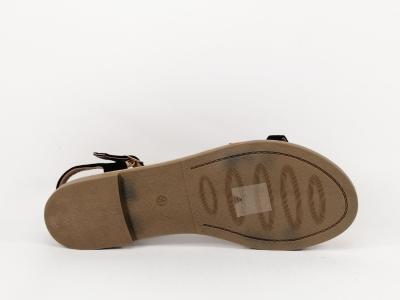 Sandale noire plate à frange en grande pointure femme CINK ME DM-HS759