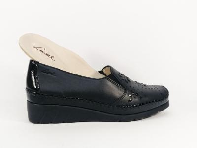 Mocassin compensé femme cuir souple noir grand confort destockage LUXAT emlibe