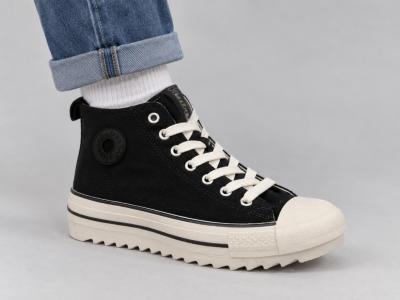 Basket montante femme toile noire destockage REFRESH 172200 confortable tendance