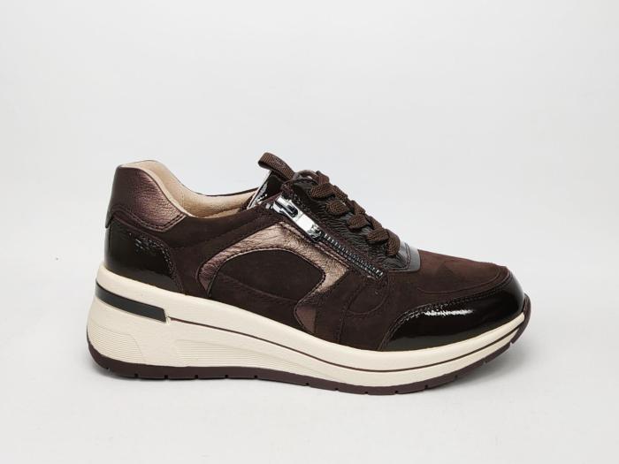 Basket femme pieds larges grand confort cuir marron chocolat CAPRICE 23300 largeur H