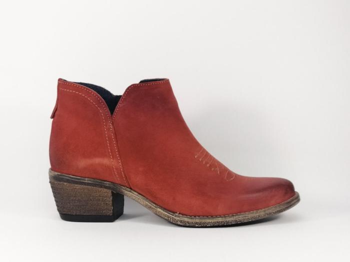 Bottine à talon en cuir rouge brique ORLAND 6039 pour femme