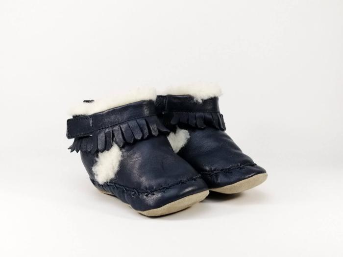 Chausson souple en cuir marine pour bébé en destockage ROBEEZ Funky Show