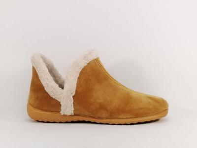 Chausson montant fourré femme velours camel SOCA 0355 fabrication Espagne