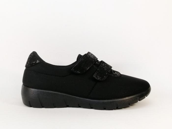 Chaussure pieds larges et sensibles femme très souple et confortable noir à velcro BOISSY 2291