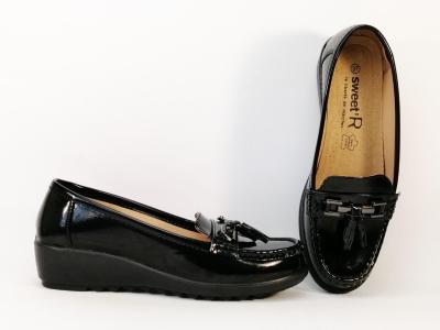 Mocassin compens femme vernis noir SWEET'R crepu tendance  pas cher