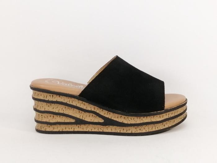Mule compensée femme chic noire à talon original et confortable VALERIA'S 1960