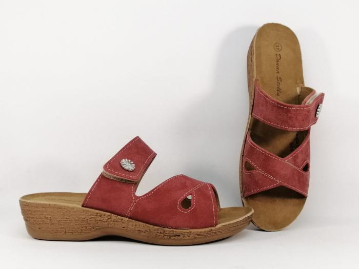 Mule compensée femme rouge à pas cher DONNA STELLA pampara à velcro