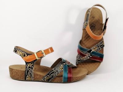 Sandale originale en cuir destockage LISE HILTON lh 316-12 à velcro femme