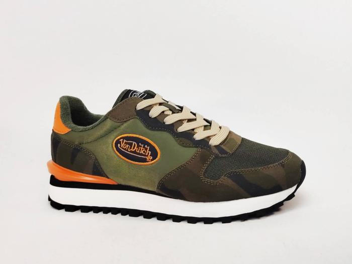 Basket homme tendance destockage VON DUTCH roca camo confort kaki orange