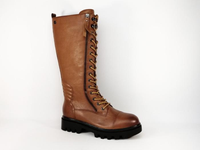 Bottes à lacets femme cuir souple camel destockage CARMELA 68137