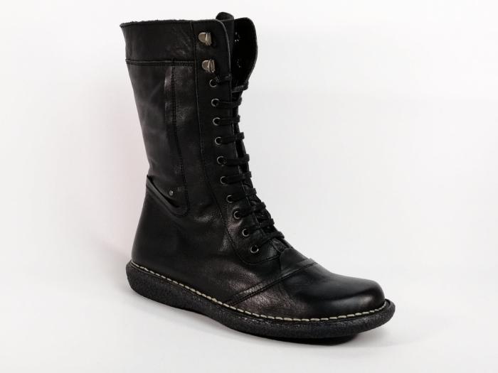 Botte en cuir noir à lacets BRAN’S 516 Fabriquée en Espagne pour femme