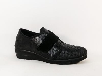 Chausson femme compensé noir à scratch pieds larges et sensibles ZEL'S 3820 à pas cher