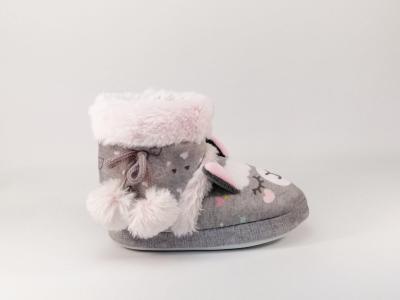 Chaussons mignons pour fille, bottillons LAMA gris/rose à velcro