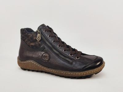 Chaussure montante femme RIEKER L7514 confort souple marron imperm�able double zip et lacets