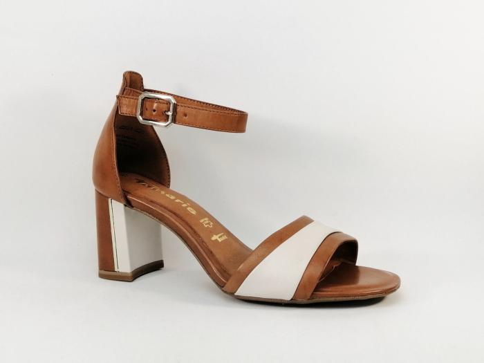 Sandale femme destockage TAMARIS 28379 chic talon carré cuir camel 