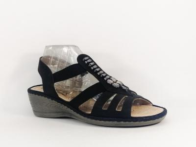 Sandale femme confort  lastique, compense  pas cher SWEET'R mimoul noir chic en cuir