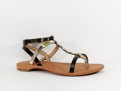 Sandale TROPEZIENNES femme cuir noir leopard destockage baie pas cher