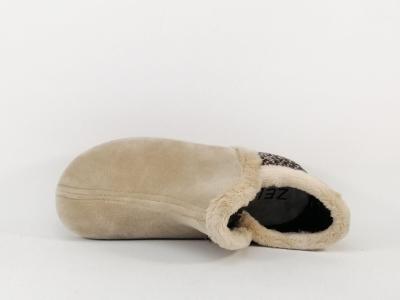 Chaussons femme confort de qualité montants et chauds ZEL'S 9382 velours beige leopard