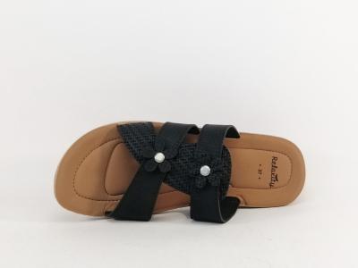 Mule compensée femme pas cher RELAXITY marilo noir fleurs